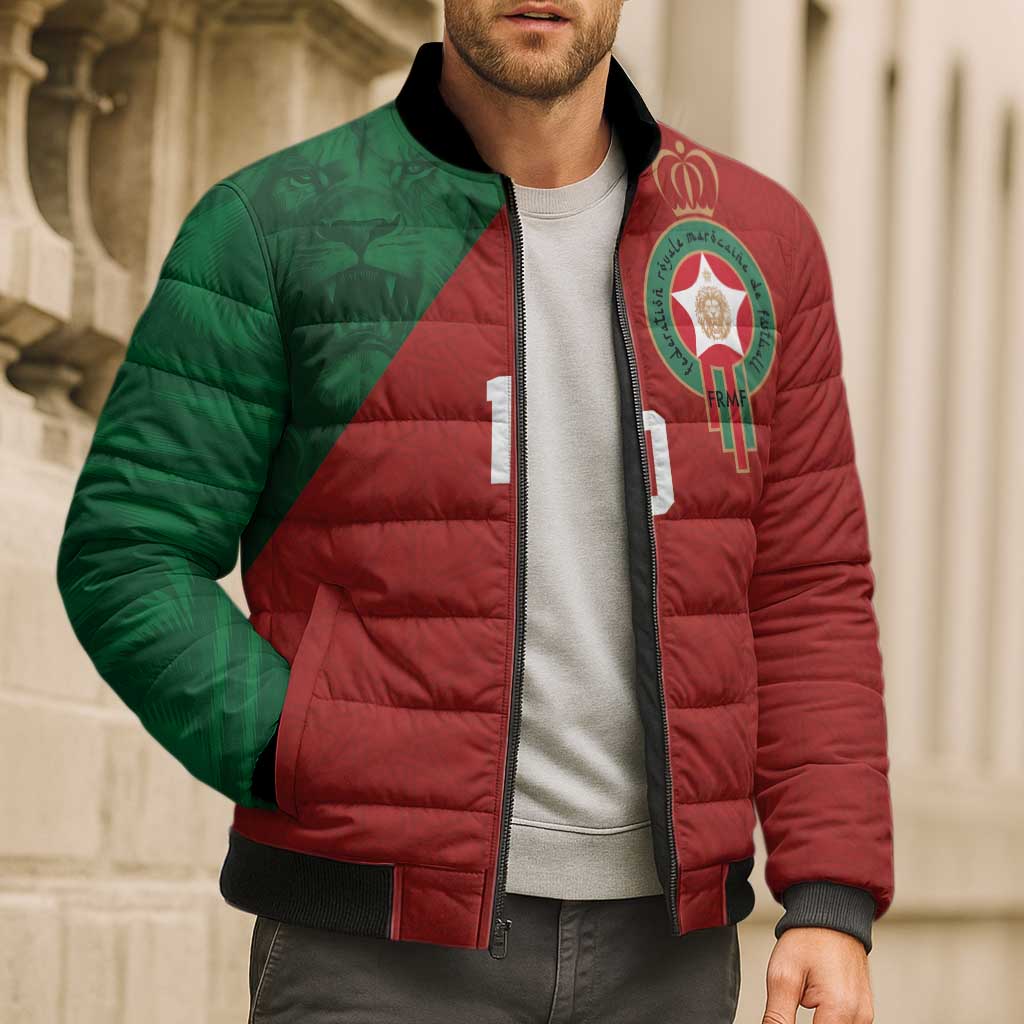 Custom Morocco National Football Bomber Puffer Jacket The Atlas Lions Spirit - Wonder Print Shop
