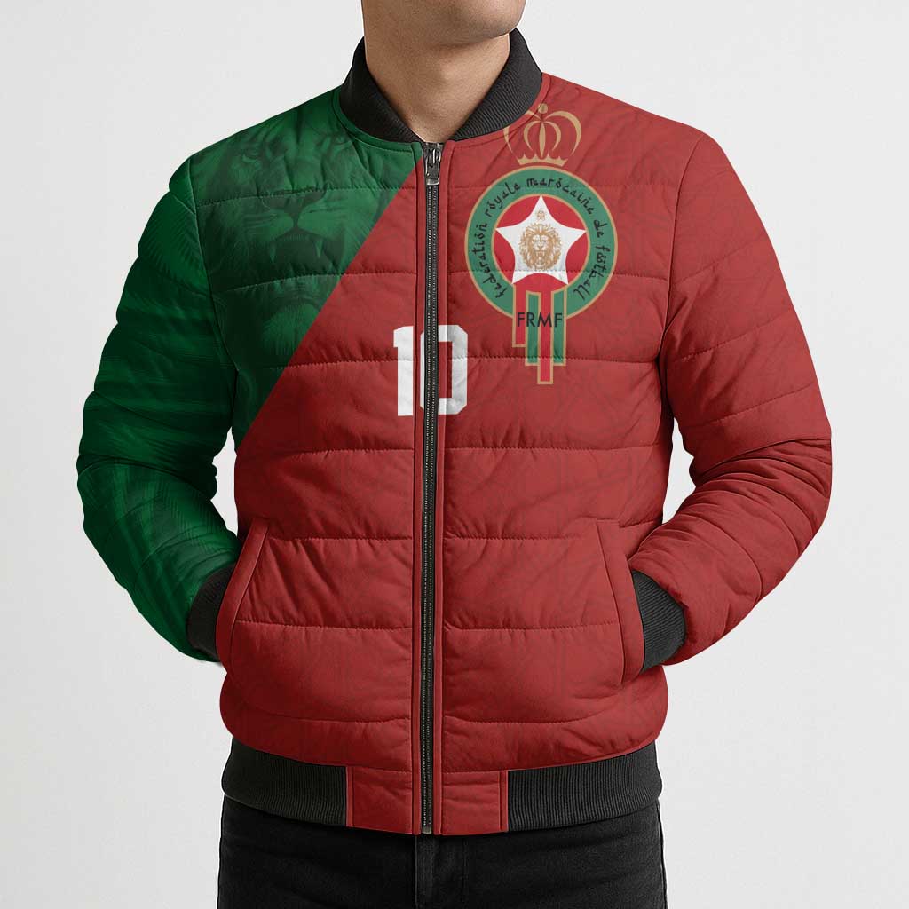 Custom Morocco National Football Bomber Puffer Jacket The Atlas Lions Spirit - Wonder Print Shop