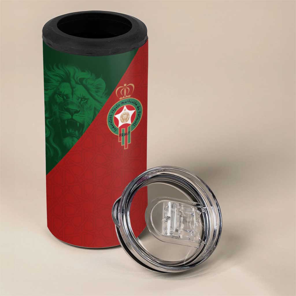Custom Morocco National Football 4 in 1 Can Cooler Tumbler The Atlas Lions Spirit - Wonder Print Shop