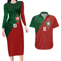 Custom Morocco National Football Couples Matching Long Sleeve Bodycon Dress and Hawaiian Shirt The Atlas Lions Spirit - Wonder Print Shop