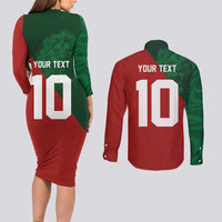 Custom Morocco National Football Couples Matching Long Sleeve Bodycon Dress and Long Sleeve Button Shirt The Atlas Lions Spirit - Wonder Print Shop