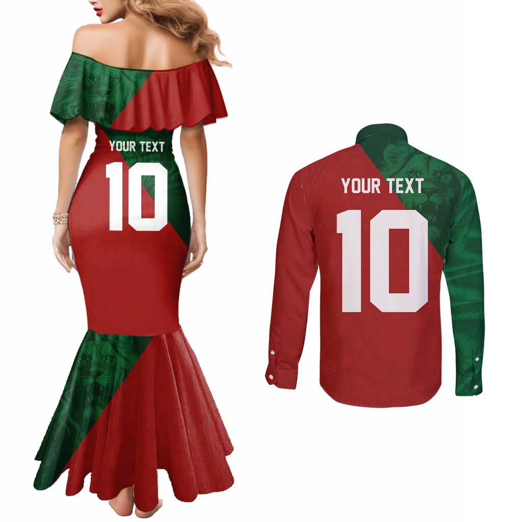 Custom Morocco National Football Couples Matching Mermaid Dress and Long Sleeve Button Shirt The Atlas Lions Spirit - Wonder Print Shop