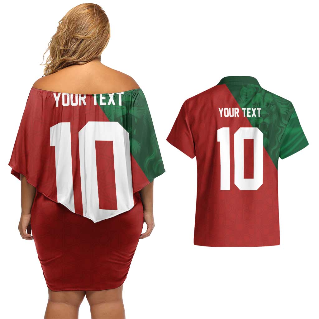 Custom Morocco National Football Couples Matching Off Shoulder Short Dress and Hawaiian Shirt The Atlas Lions Spirit - Wonder Print Shop