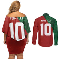 Custom Morocco National Football Couples Matching Off Shoulder Short Dress and Long Sleeve Button Shirt The Atlas Lions Spirit - Wonder Print Shop