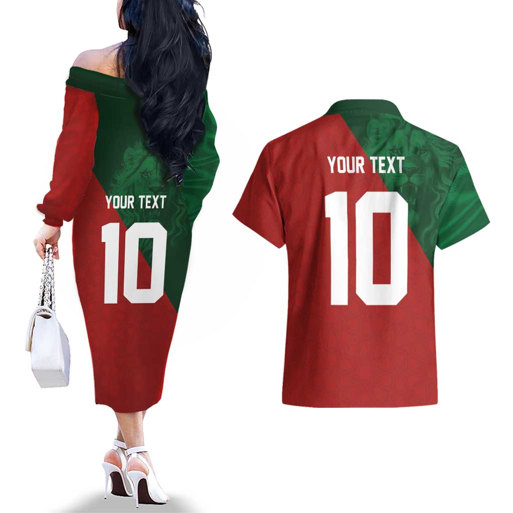Custom Morocco National Football Couples Matching Off The Shoulder Long Sleeve Dress and Hawaiian Shirt The Atlas Lions Spirit - Wonder Print Shop
