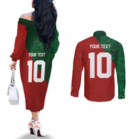 Custom Morocco National Football Couples Matching Off The Shoulder Long Sleeve Dress and Long Sleeve Button Shirt The Atlas Lions Spirit - Wonder Print Shop