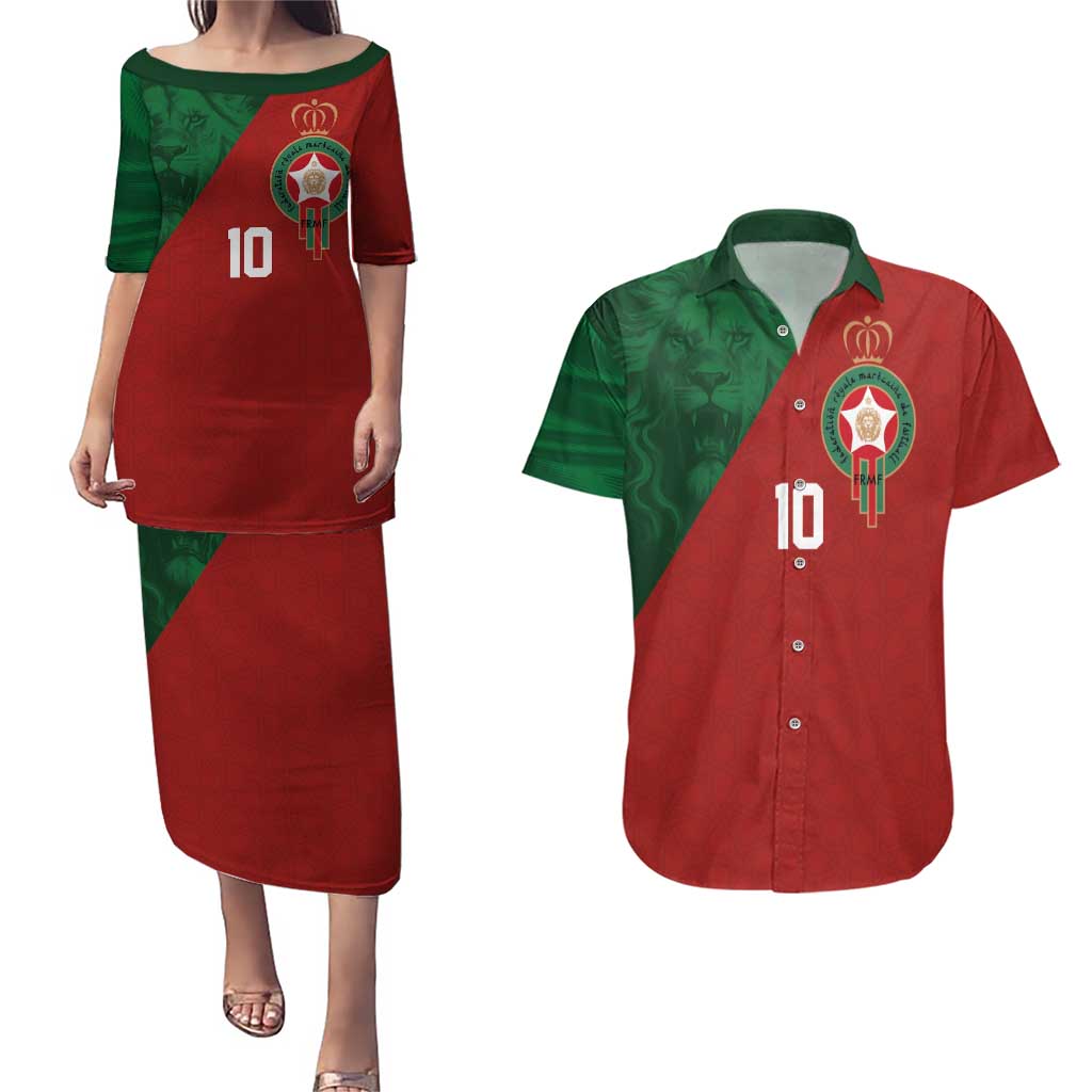 Custom Morocco National Football Couples Matching Puletasi and Hawaiian Shirt The Atlas Lions Spirit - Wonder Print Shop