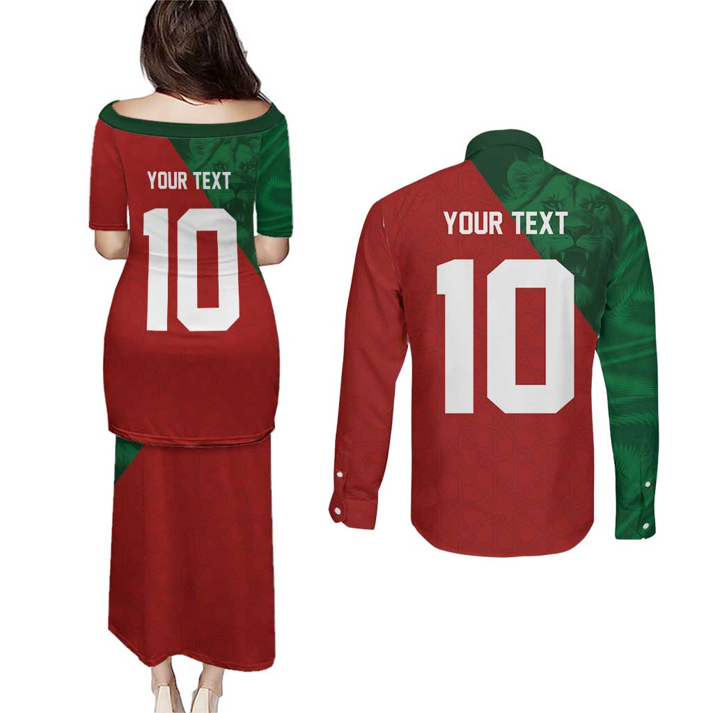 Custom Morocco National Football Couples Matching Puletasi and Long Sleeve Button Shirt The Atlas Lions Spirit - Wonder Print Shop
