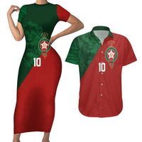 Custom Morocco National Football Couples Matching Short Sleeve Bodycon Dress and Hawaiian Shirt The Atlas Lions Spirit - Wonder Print Shop