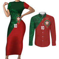 Custom Morocco National Football Couples Matching Short Sleeve Bodycon Dress and Long Sleeve Button Shirt The Atlas Lions Spirit - Wonder Print Shop
