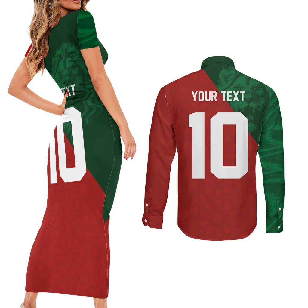 Custom Morocco National Football Couples Matching Short Sleeve Bodycon Dress and Long Sleeve Button Shirt The Atlas Lions Spirit - Wonder Print Shop