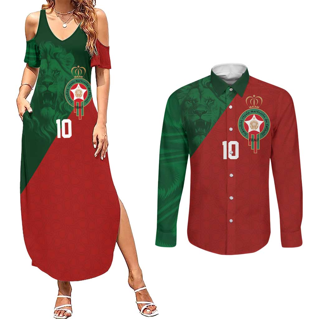 Custom Morocco National Football Couples Matching Summer Maxi Dress and Long Sleeve Button Shirt The Atlas Lions Spirit - Wonder Print Shop