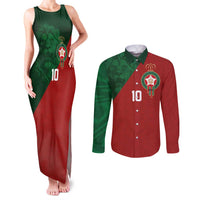 Custom Morocco National Football Couples Matching Tank Maxi Dress and Long Sleeve Button Shirt The Atlas Lions Spirit - Wonder Print Shop