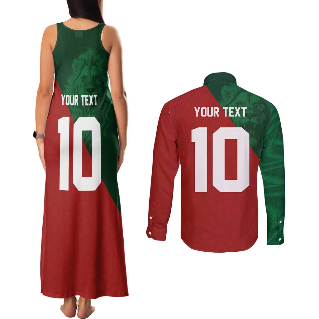 Custom Morocco National Football Couples Matching Tank Maxi Dress and Long Sleeve Button Shirt The Atlas Lions Spirit - Wonder Print Shop