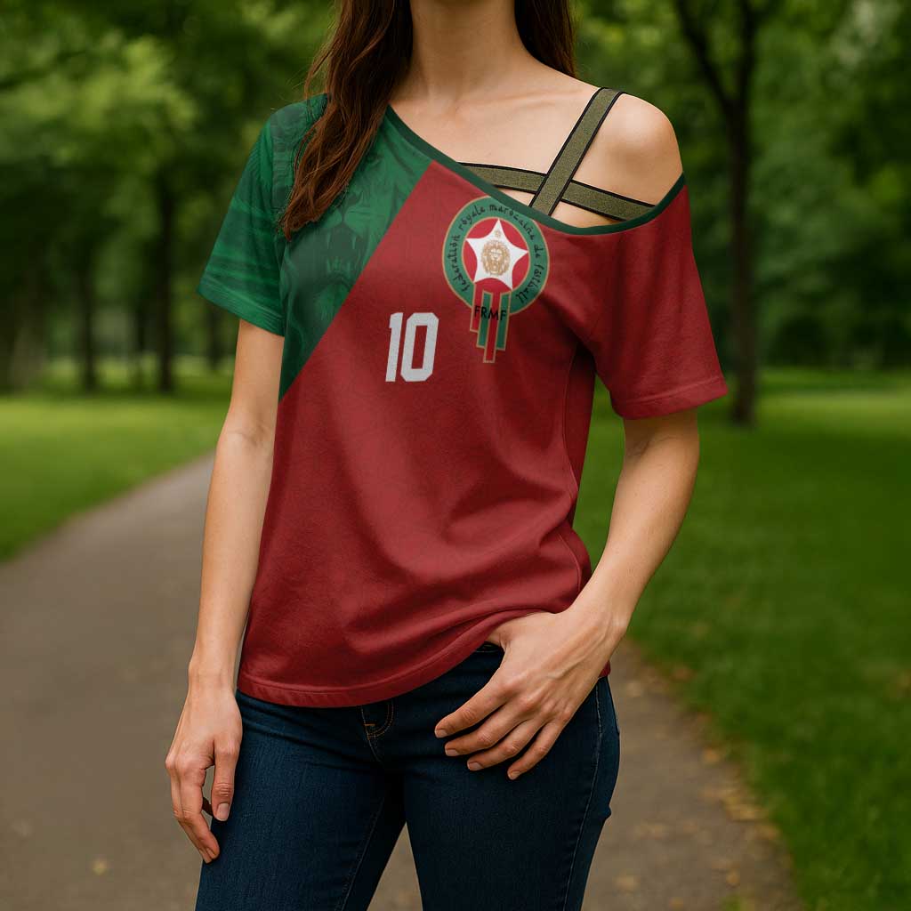 Custom Morocco National Football Cross Shoulder Shirt The Atlas Lions Spirit - Wonder Print Shop