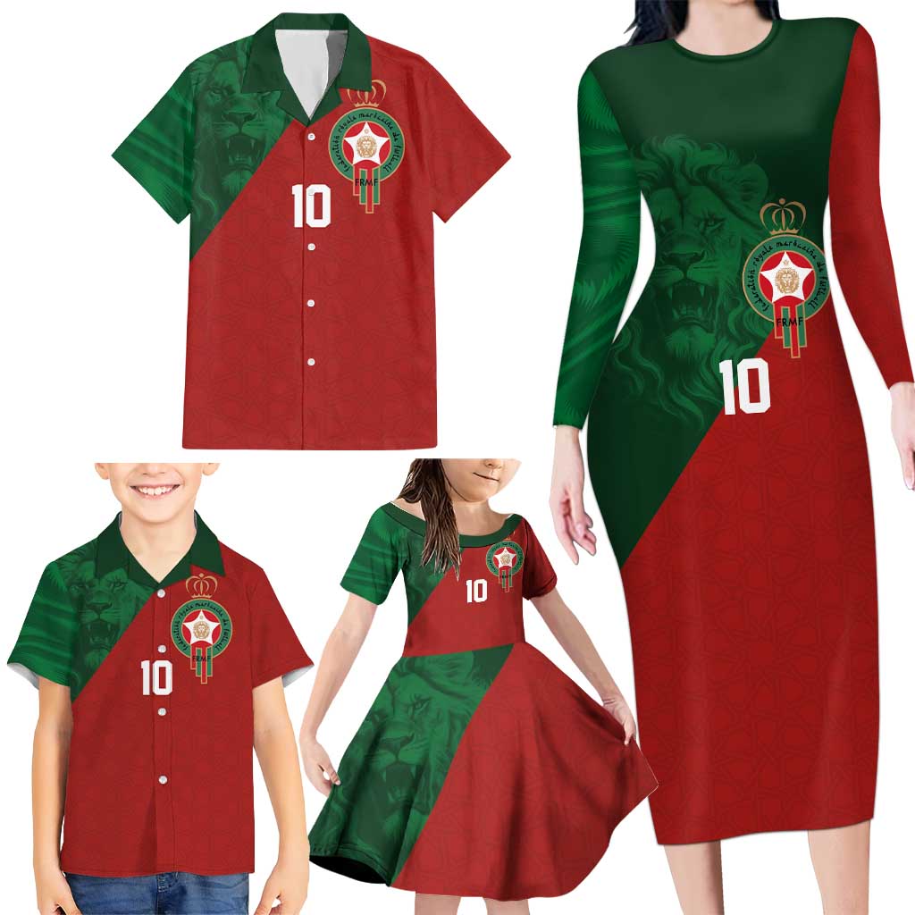 Custom Morocco National Football Family Matching Long Sleeve Bodycon Dress and Hawaiian Shirt The Atlas Lions Spirit - Wonder Print Shop