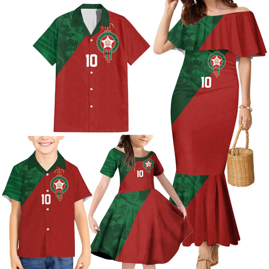 Custom Morocco National Football Family Matching Mermaid Dress and Hawaiian Shirt The Atlas Lions Spirit - Wonder Print Shop