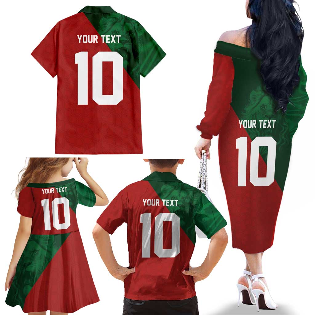 Custom Morocco National Football Family Matching Off The Shoulder Long Sleeve Dress and Hawaiian Shirt The Atlas Lions Spirit - Wonder Print Shop