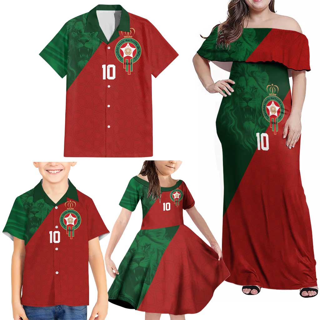 Custom Morocco National Football Family Matching Off Shoulder Maxi Dress and Hawaiian Shirt The Atlas Lions Spirit - Wonder Print Shop