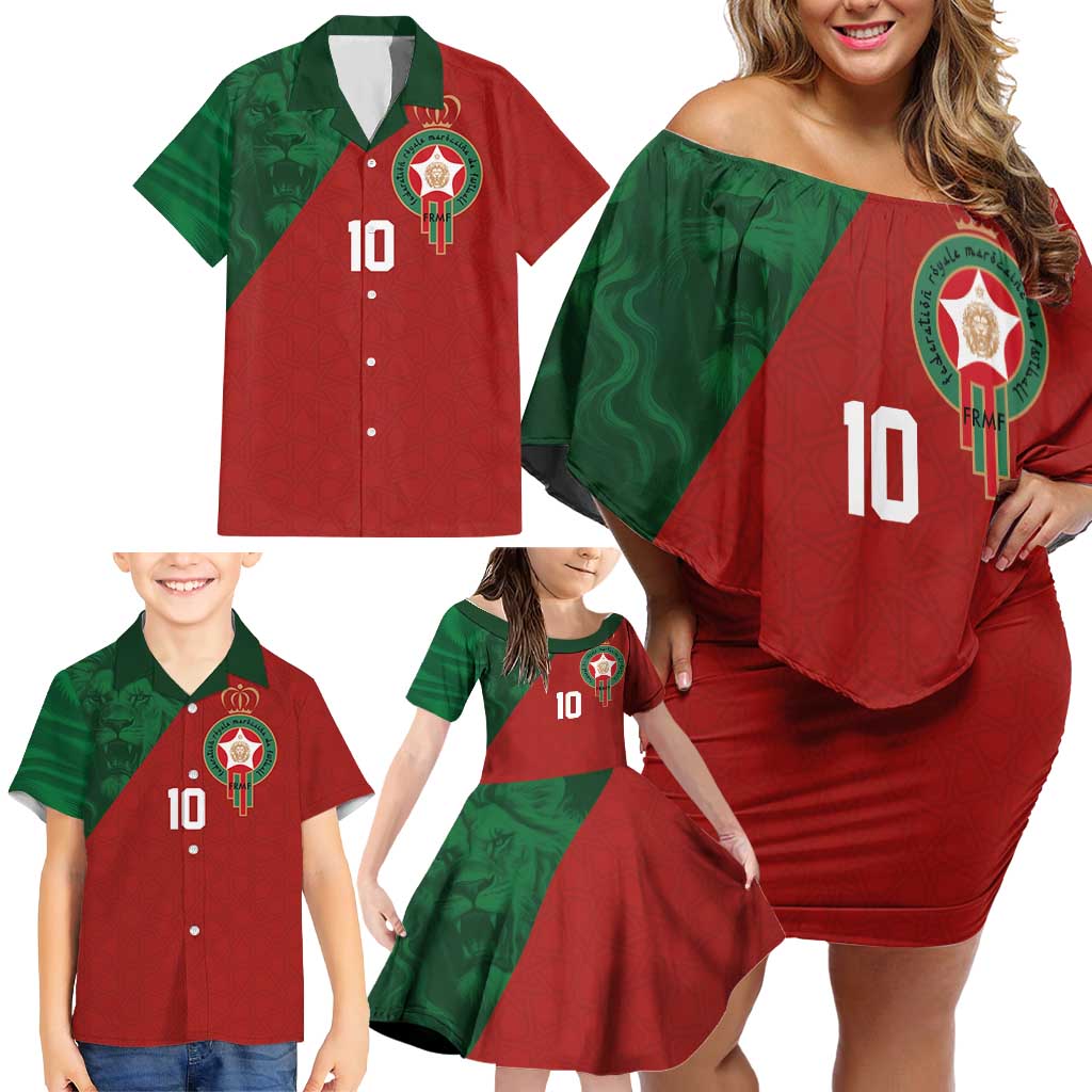 Custom Morocco National Football Family Matching Off Shoulder Short Dress and Hawaiian Shirt The Atlas Lions Spirit - Wonder Print Shop