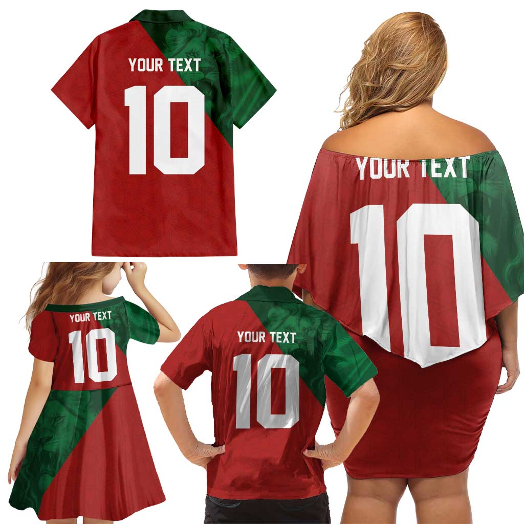 Custom Morocco National Football Family Matching Off Shoulder Short Dress and Hawaiian Shirt The Atlas Lions Spirit - Wonder Print Shop