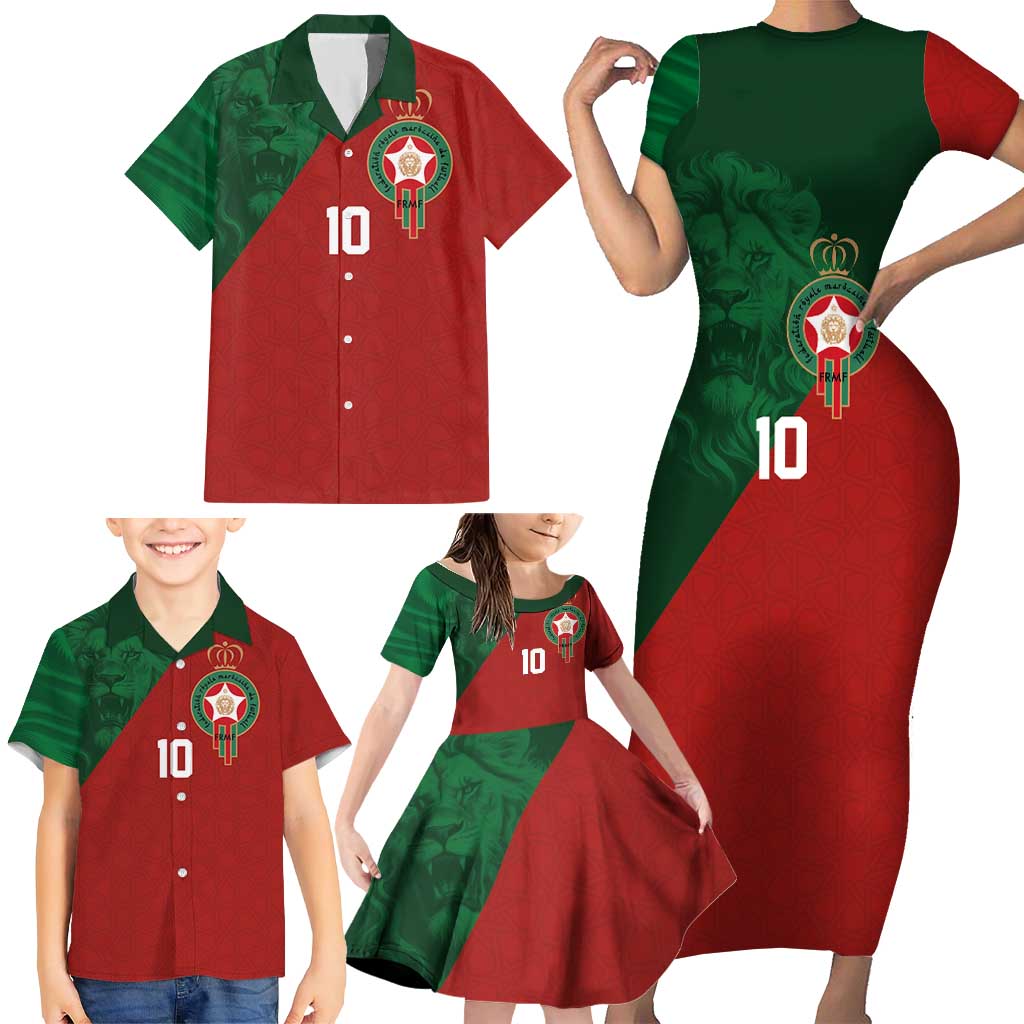 Custom Morocco National Football Family Matching Short Sleeve Bodycon Dress and Hawaiian Shirt The Atlas Lions Spirit - Wonder Print Shop
