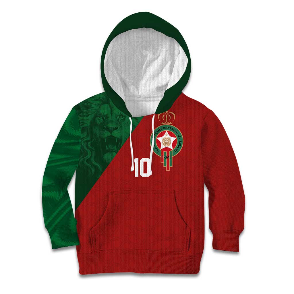 Custom Morocco National Football Kid Hoodie The Atlas Lions Spirit - Wonder Print Shop