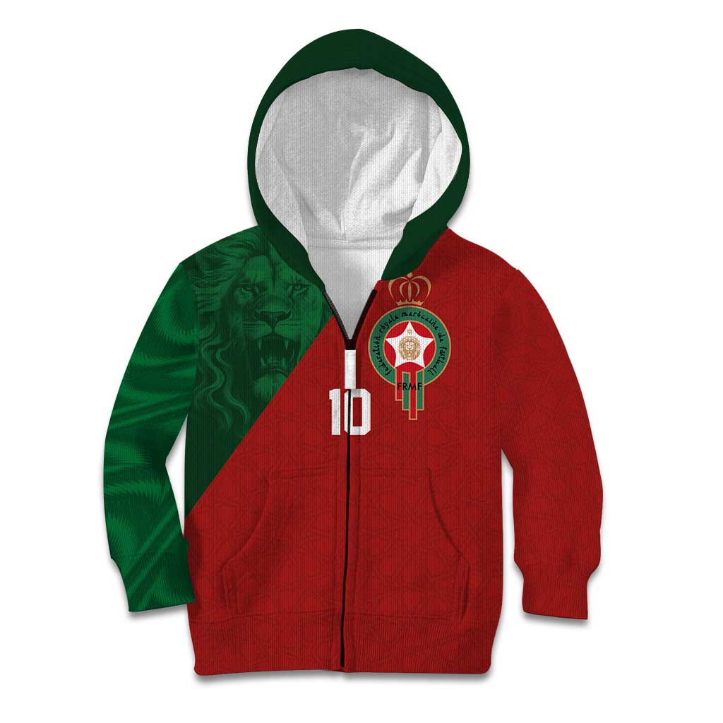 Custom Morocco National Football Kid Hoodie The Atlas Lions Spirit - Wonder Print Shop