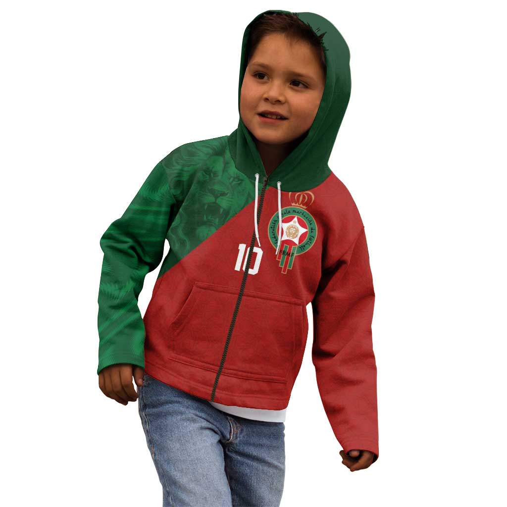 Custom Morocco National Football Kid Hoodie The Atlas Lions Spirit - Wonder Print Shop