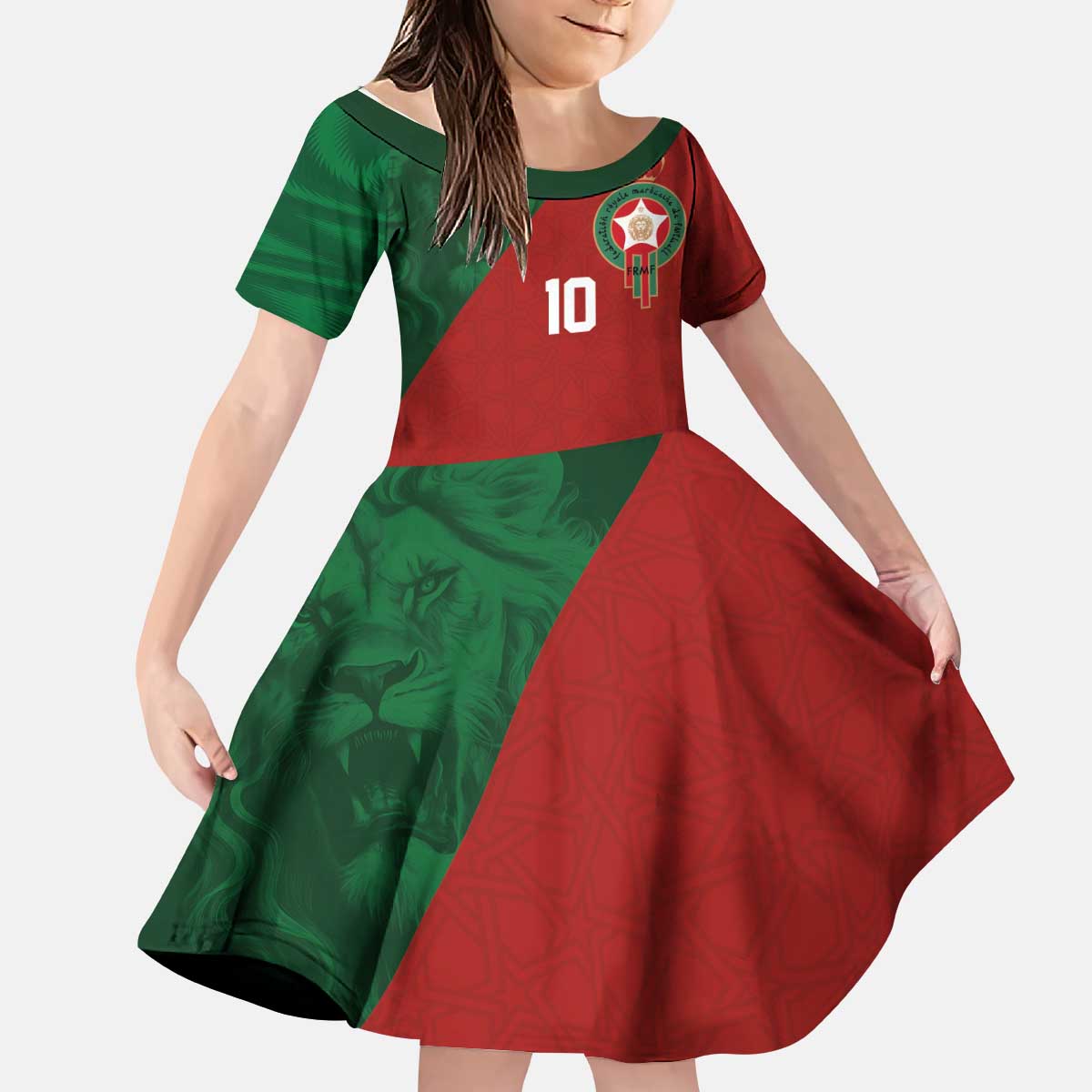 Custom Morocco National Football Kid Short Sleeve Dress The Atlas Lions Spirit - Wonder Print Shop
