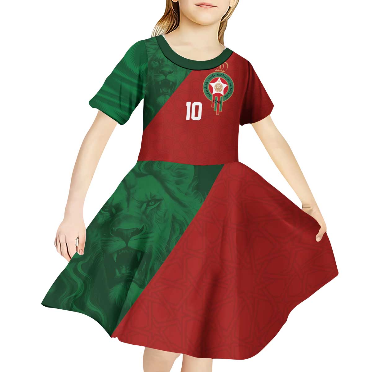 Custom Morocco National Football Kid Short Sleeve Dress The Atlas Lions Spirit - Wonder Print Shop