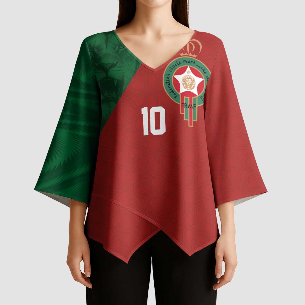 Custom Morocco National Football Kimono Sleeve Blouse The Atlas Lions Spirit - Wonder Print Shop