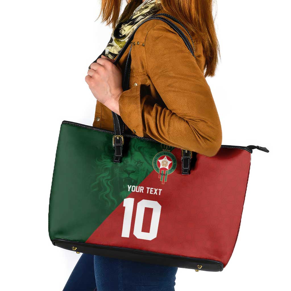 Custom Morocco National Football Leather Tote Bag The Atlas Lions Spirit - Wonder Print Shop