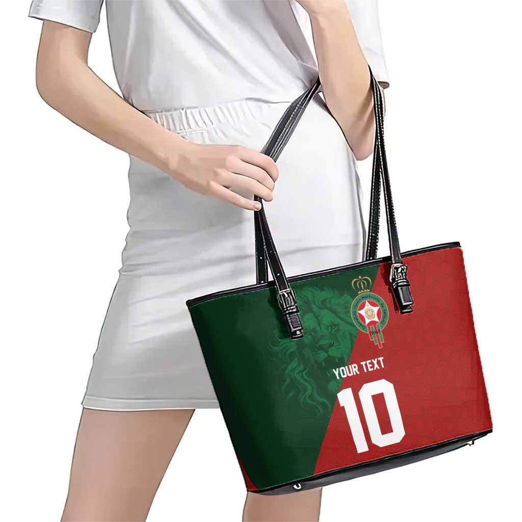 Custom Morocco National Football Leather Tote Bag The Atlas Lions Spirit - Wonder Print Shop