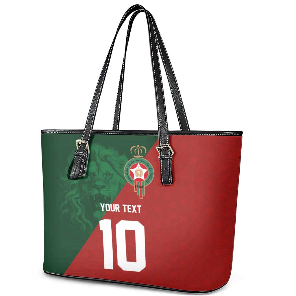 Custom Morocco National Football Leather Tote Bag The Atlas Lions Spirit - Wonder Print Shop