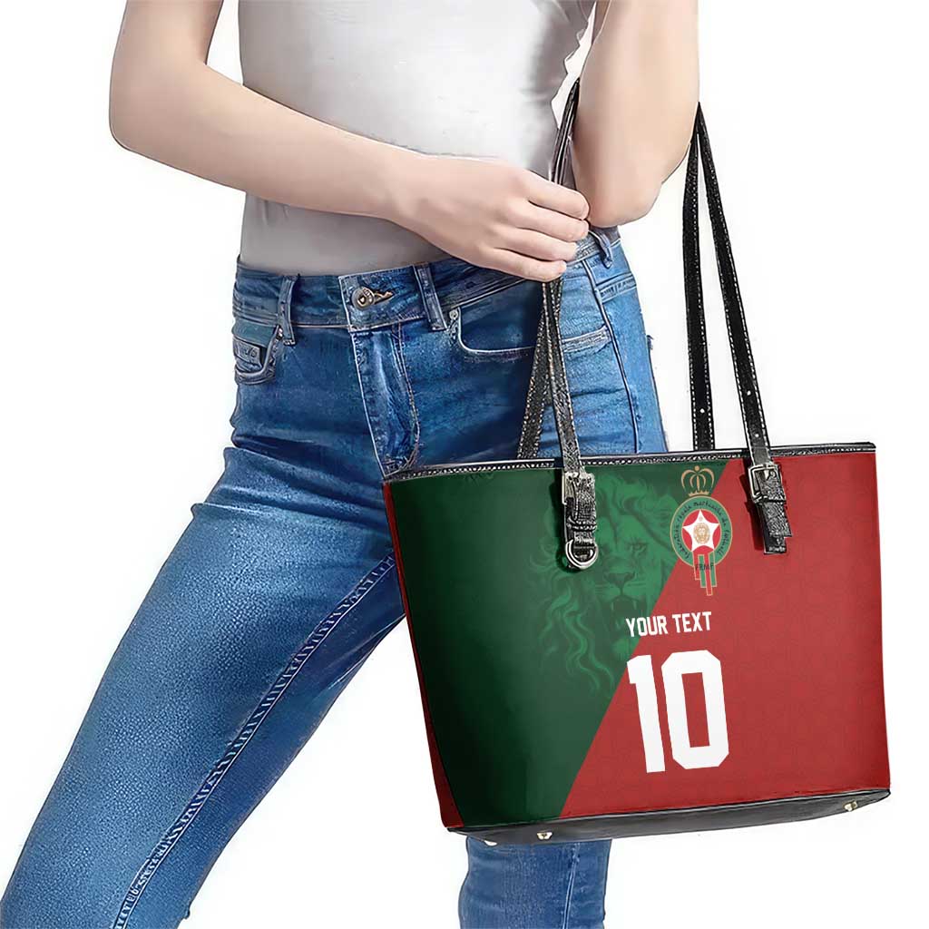 Custom Morocco National Football Leather Tote Bag The Atlas Lions Spirit - Wonder Print Shop