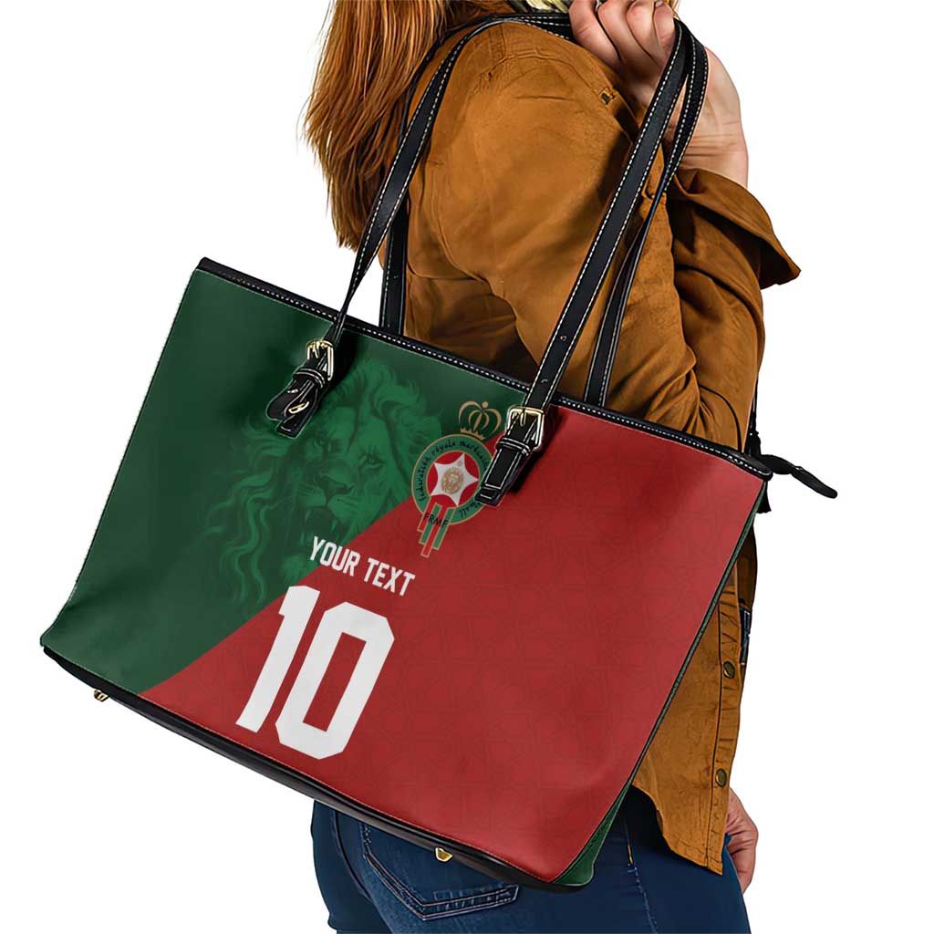 Custom Morocco National Football Leather Tote Bag The Atlas Lions Spirit - Wonder Print Shop