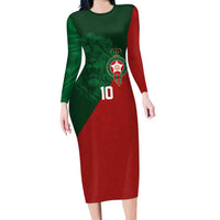 Custom Morocco National Football Long Sleeve Bodycon Dress The Atlas Lions Spirit - Wonder Print Shop