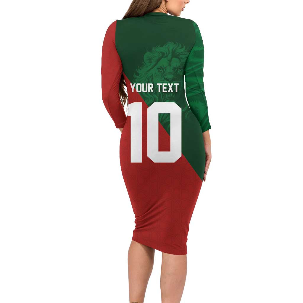 Custom Morocco National Football Long Sleeve Bodycon Dress The Atlas Lions Spirit - Wonder Print Shop