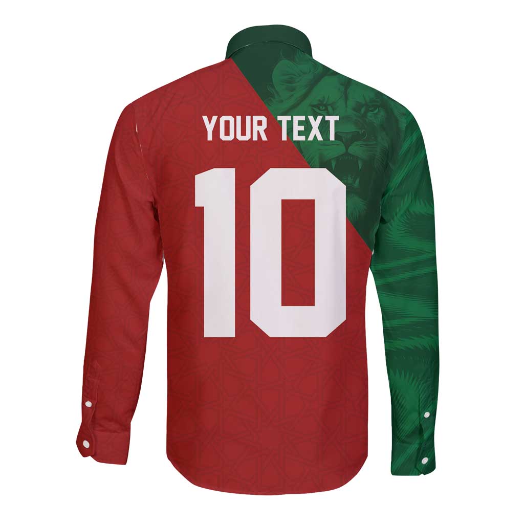 Custom Morocco National Football Long Sleeve Button Shirt The Atlas Lions Spirit - Wonder Print Shop