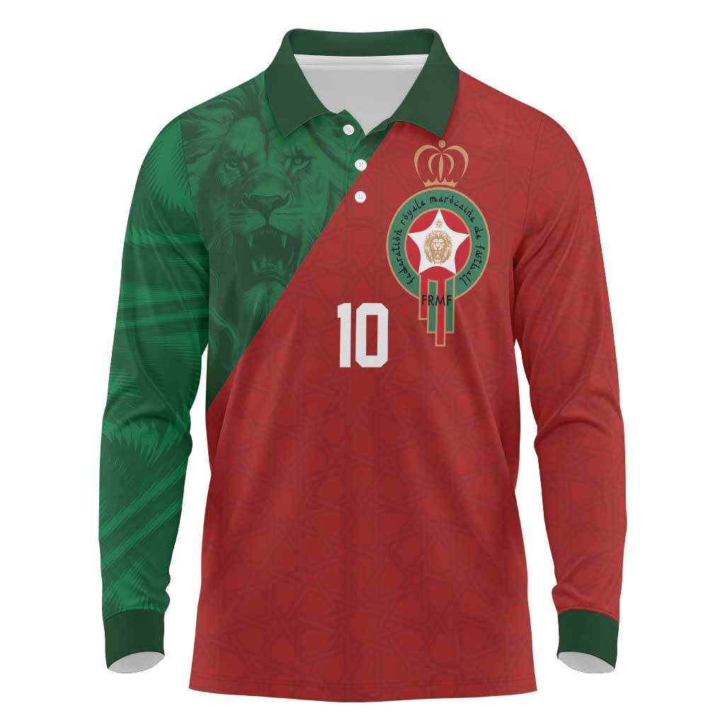 Custom Morocco National Football Long Sleeve Polo Shirt The Atlas Lions Spirit - Wonder Print Shop