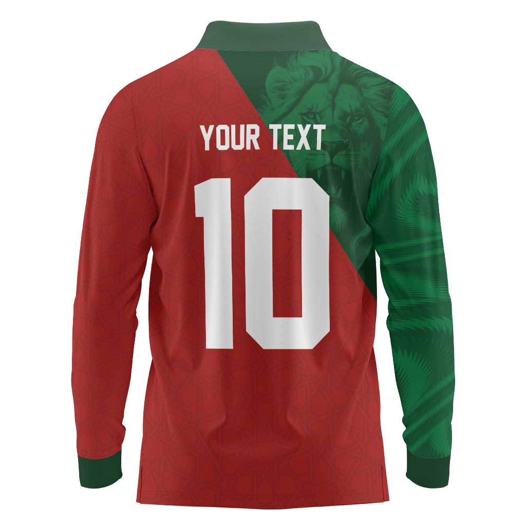 Custom Morocco National Football Long Sleeve Polo Shirt The Atlas Lions Spirit - Wonder Print Shop