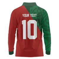 Custom Morocco National Football Long Sleeve Polo Shirt The Atlas Lions Spirit - Wonder Print Shop
