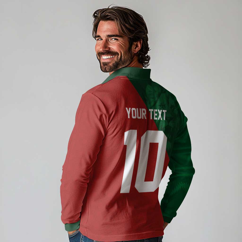 Custom Morocco National Football Long Sleeve Polo Shirt The Atlas Lions Spirit - Wonder Print Shop
