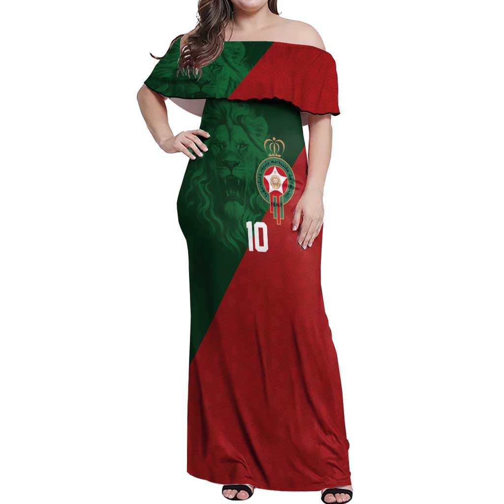 Custom Morocco National Football Off Shoulder Maxi Dress The Atlas Lions Spirit - Wonder Print Shop