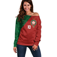 Custom Morocco National Football Off Shoulder Sweater The Atlas Lions Spirit - Wonder Print Shop