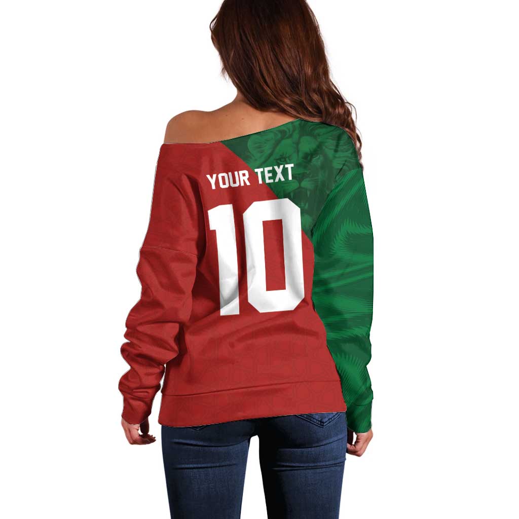 Custom Morocco National Football Off Shoulder Sweater The Atlas Lions Spirit - Wonder Print Shop