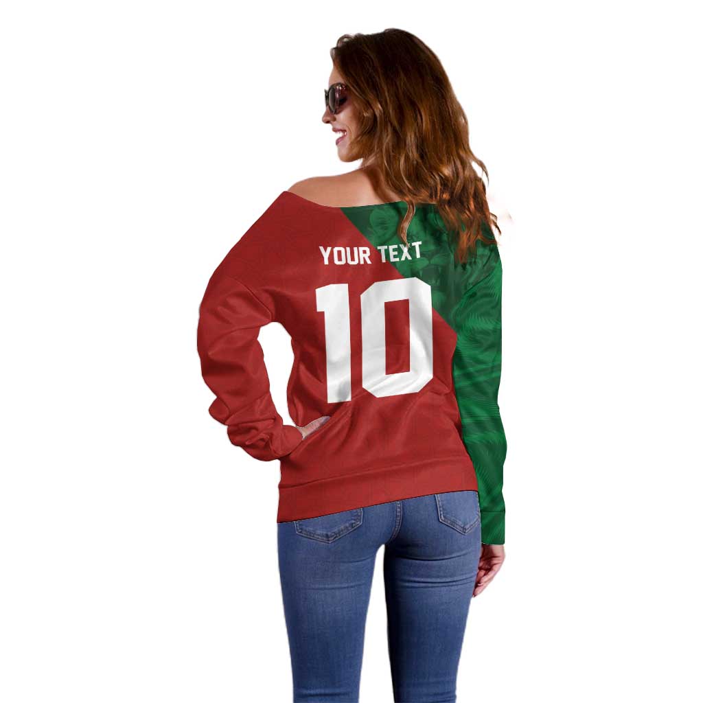 Custom Morocco National Football Off Shoulder Sweater The Atlas Lions Spirit - Wonder Print Shop