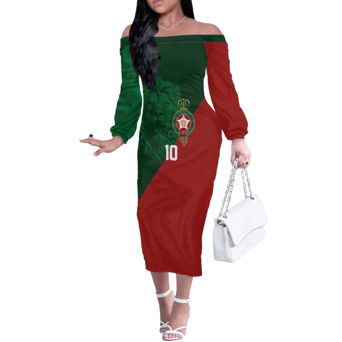 Custom Morocco National Football Off The Shoulder Long Sleeve Dress The Atlas Lions Spirit - Wonder Print Shop