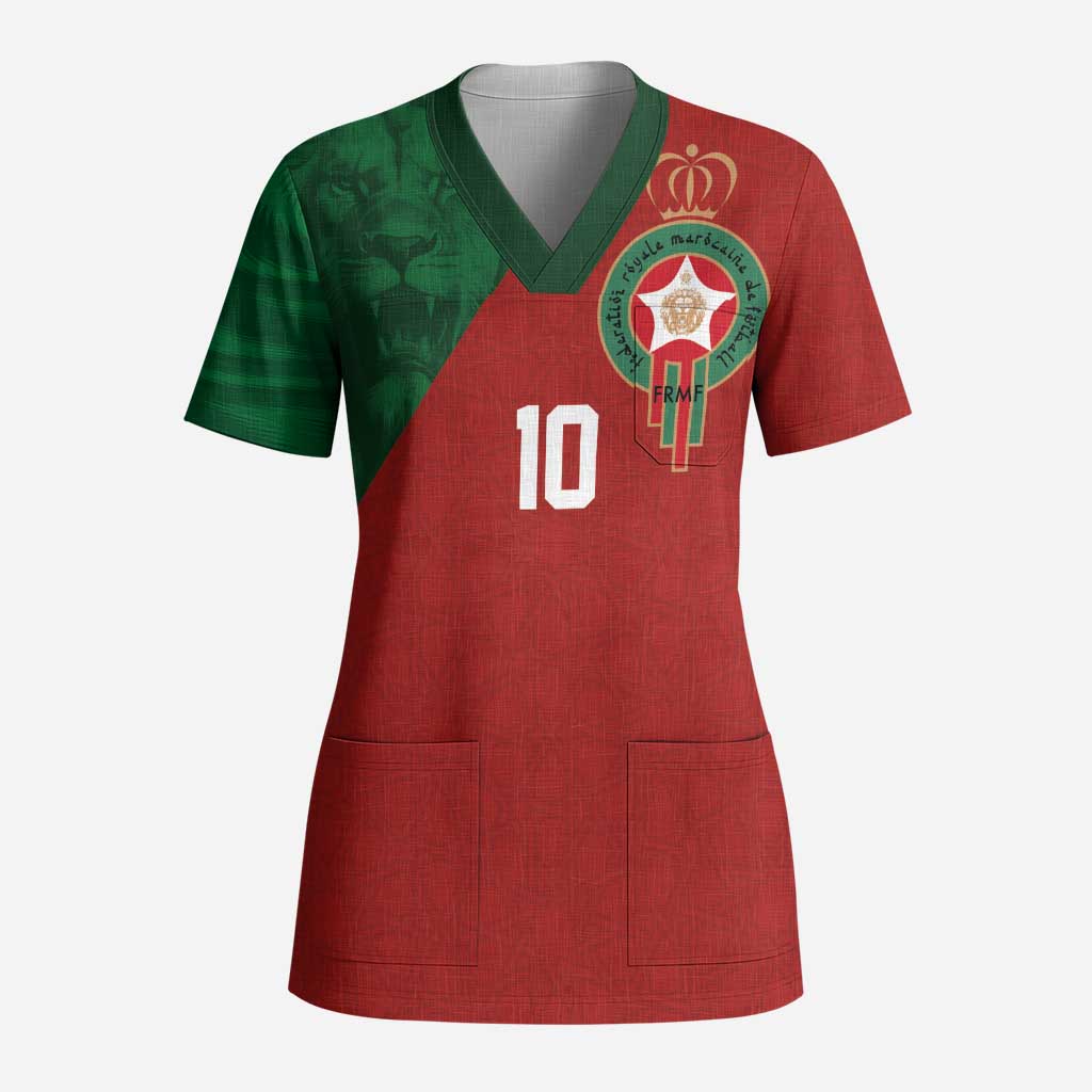 Custom Morocco National Football Scrub Top The Atlas Lions Spirit - Wonder Print Shop